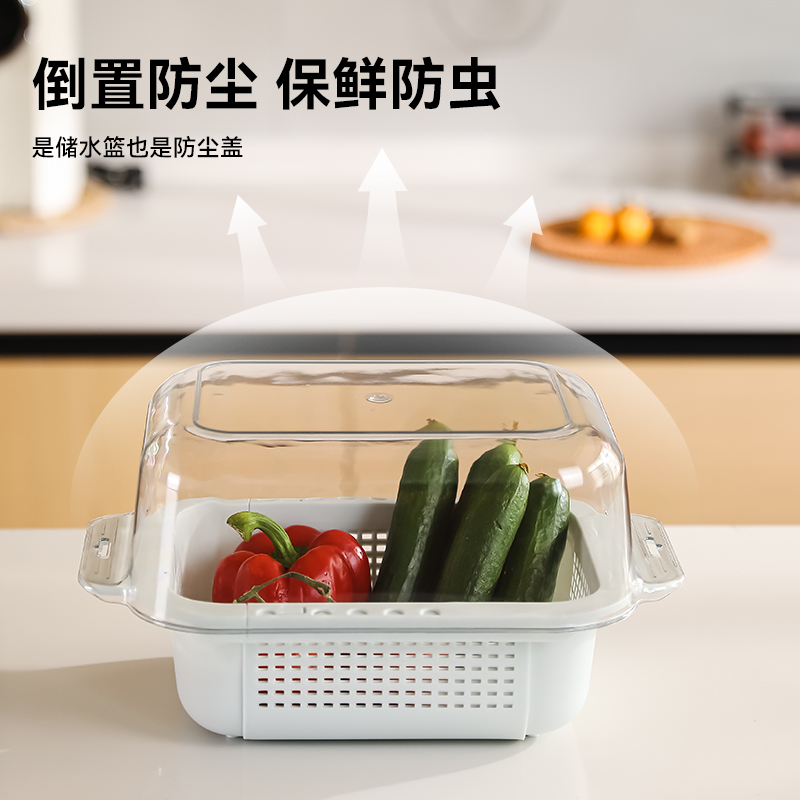 洗菜盆沥水篮可伸缩双层洗菜篮厨房洗水果蔬菜水槽家用塑料滤水篮细节图