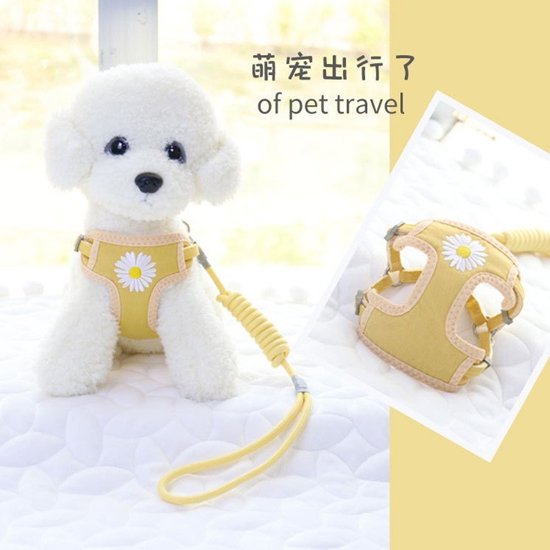 Rongka Pet Cross-border anti-breakaway pet leash Chrysanthemum embroidery Dog Walking out dog chest and back strap Breathable and not tiring neck net bag dog leash supplies