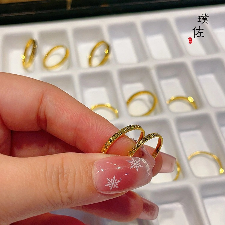 金店同款碎碎冰戒指碎冰冰金色男女款镜面指环满天星条戒送礼细节图