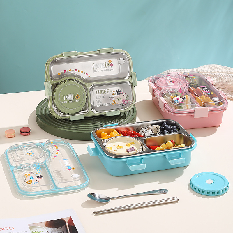 The new 3D stereoscopic printed cartoon lunch box is sealed and insulated, with a soup bowl and 3 compartments. It is a portable lunch box details Picture