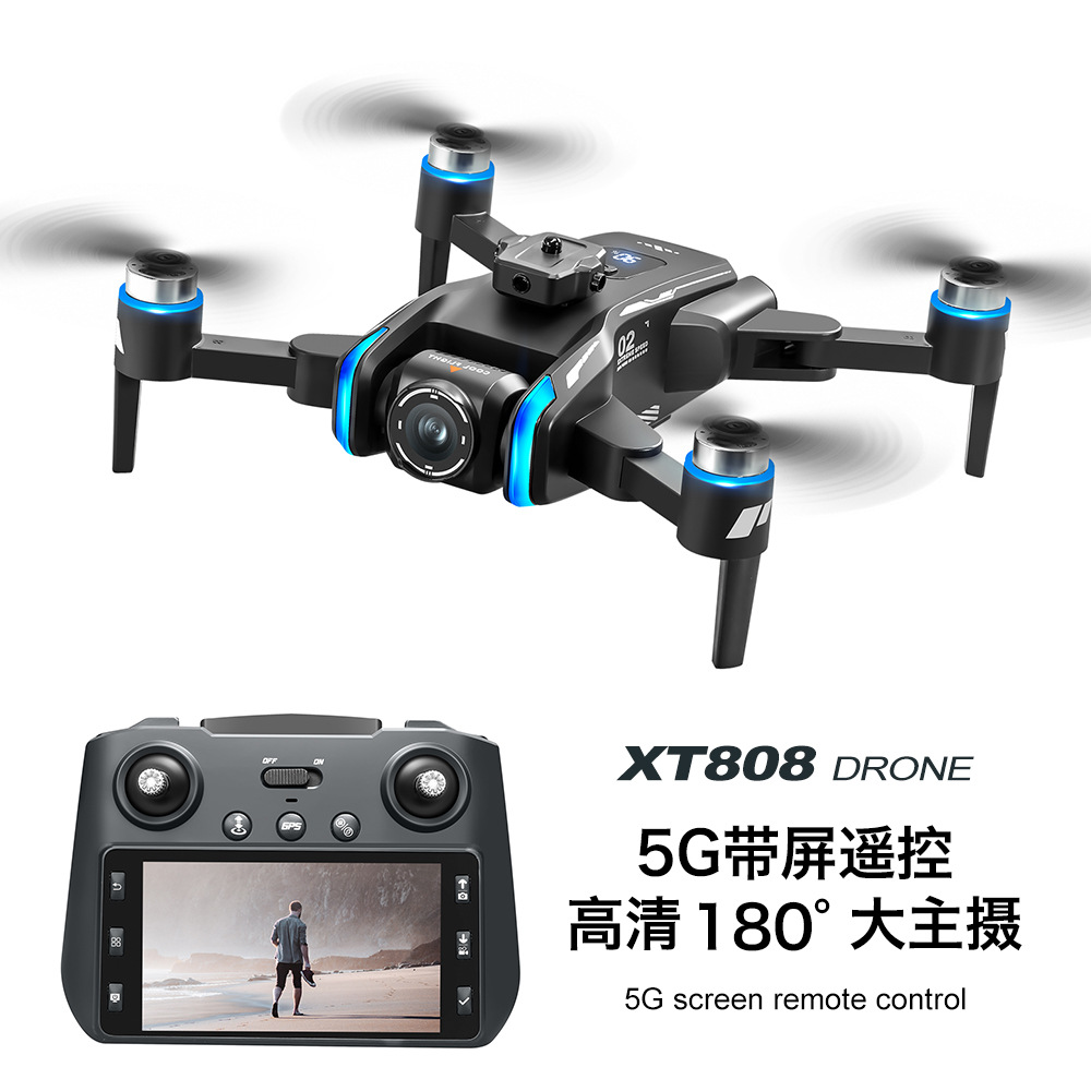 The XT808 drone features a 180° large main camera for aerial photography, a screen remote control, and a GPS long-range remote control aircraft details Picture