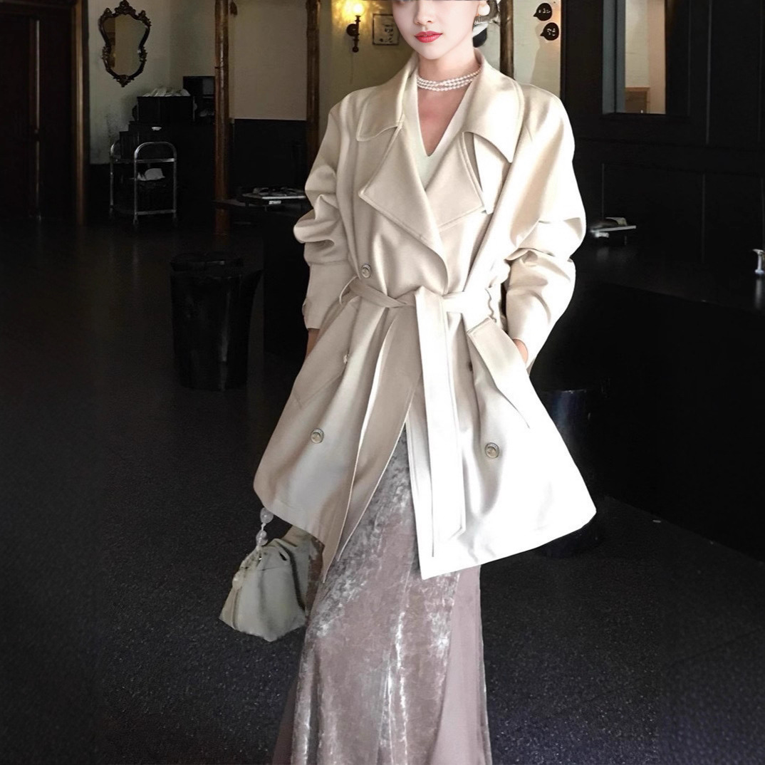 ICELOLLY巨好看收腰风衣外套女2025新款早秋小个子中长款大衣