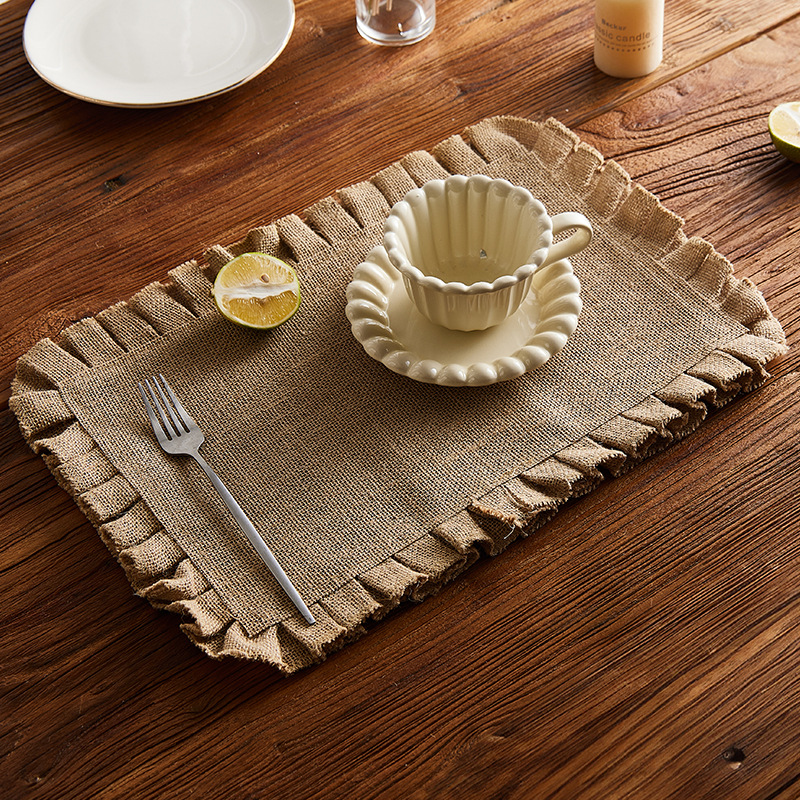 Amazon's best-selling natural and eco-friendly table MATS, ruffled woven jute placemats, long placemats, coffee MATS, and heat insulation MATS Item Picture
