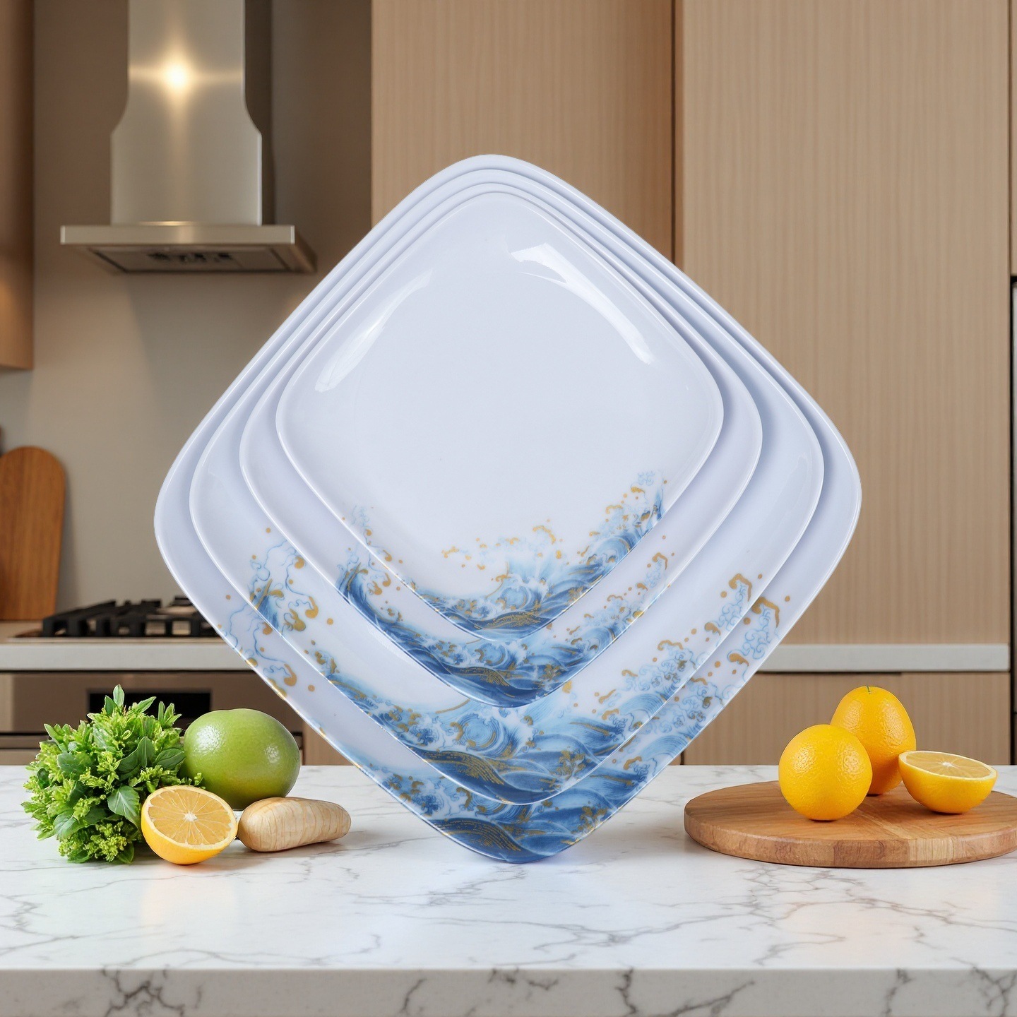 Nordic melamine tableware for foreign trade, Ins-style square plastic dinner plates, barbecue plates, restaurant and hotel snack plates, stir-frying plates full figure