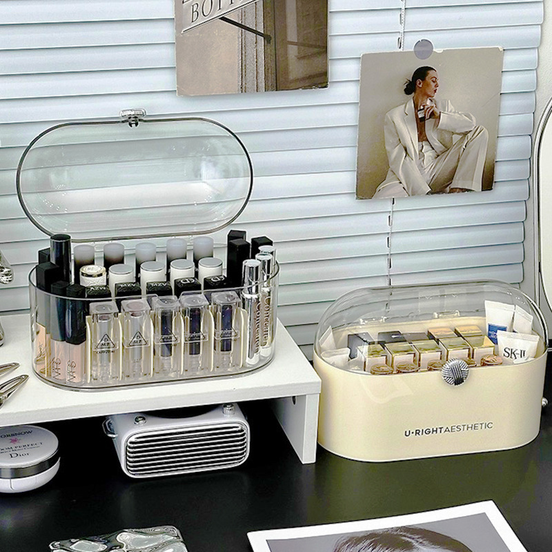 Desktop cosmetics storage box, transparent acrylic lipstick box, dressing table, skin care products organization box with lid, dust-proof details Picture