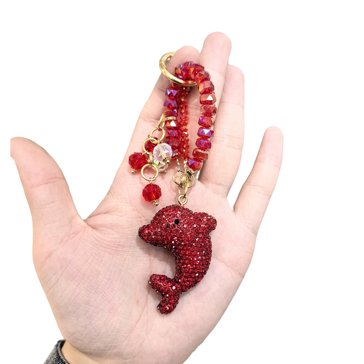 Cross-border full-diamond cartoon 3D dolphin keychain, cute bag pendant, sparkling diamond multi-color car keychain Specification image