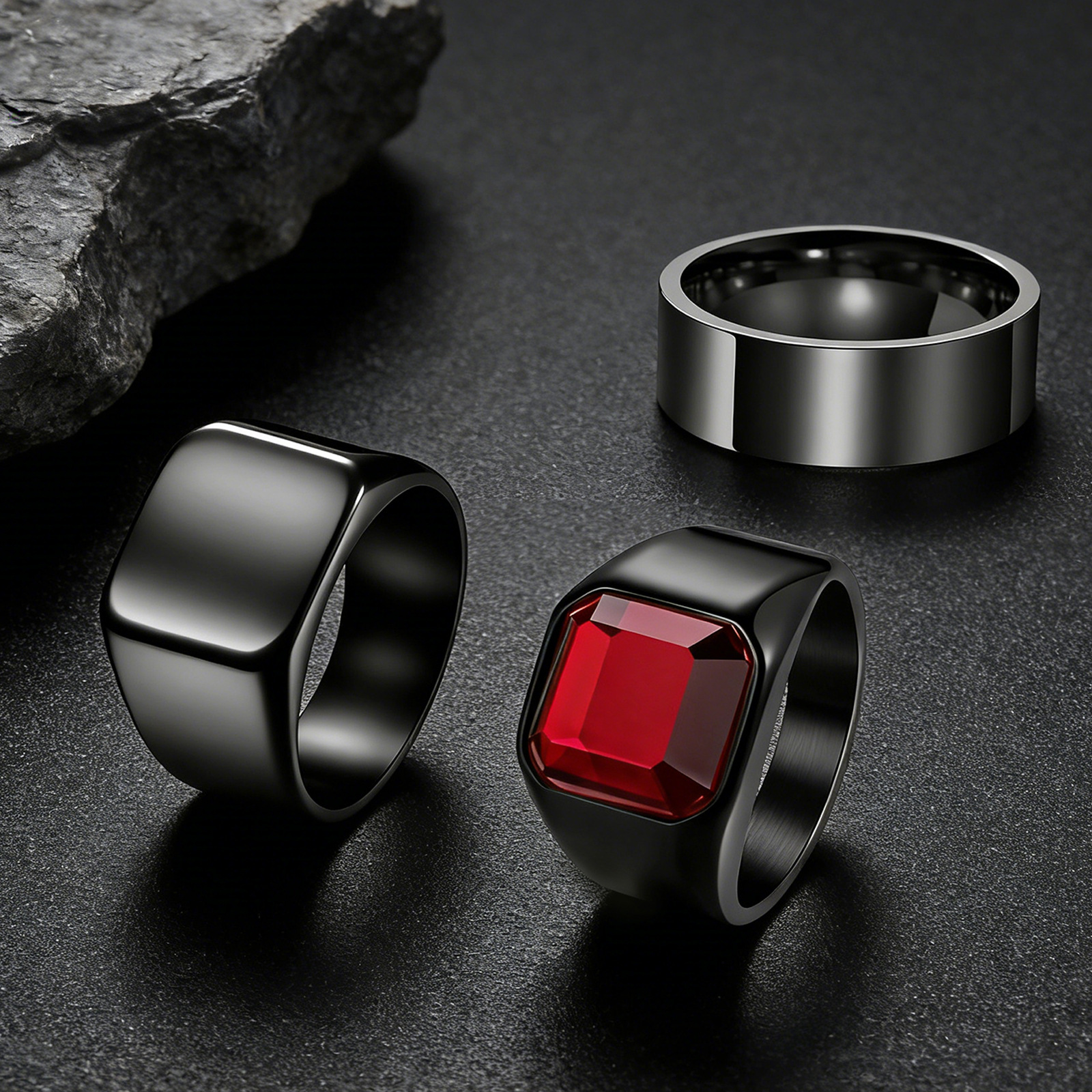 European and American cross-border Amazon stainless steel seal ring, European and American men's sports accessories square large ring with diamonds details Picture