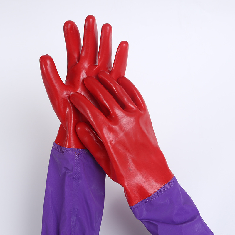Factory wholesale thickened oil-resistant kitchen dishwashing gloves, bathroom cleaning pvc acid and alkali resistant sleeved industrial gloves details Picture