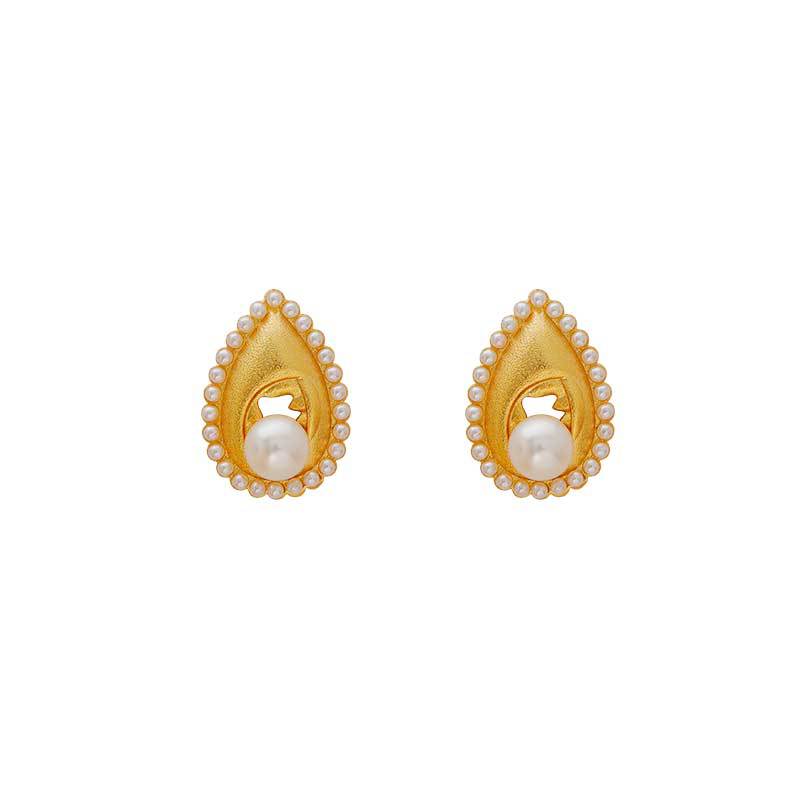 Hyacinth diseño original antiguo francés cobre chapado en arena oro pendientes de gota de agua para mujeres lujo ligero alto sentido temperamento versátil perlas orejeras Item Picture
