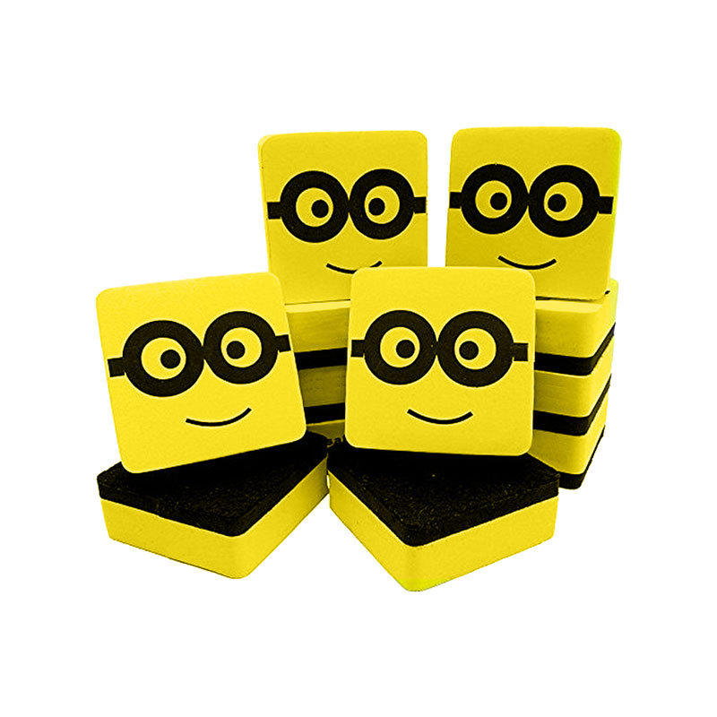 5*5 small square felt and velvet cloth with magnetic black eraser, Minions EVA plush cloth white eraser, magnetic children's eraser Item Picture