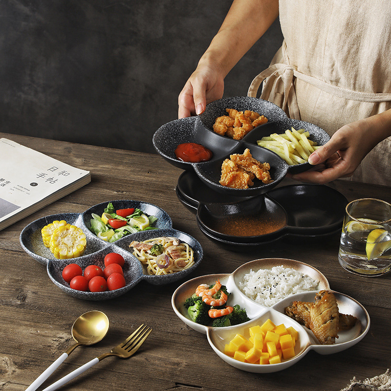 Four-compartment plate for fat reduction and quantification, household four-compartment ceramic tableware, fruit plate, breakfast plate, saucer Specification image