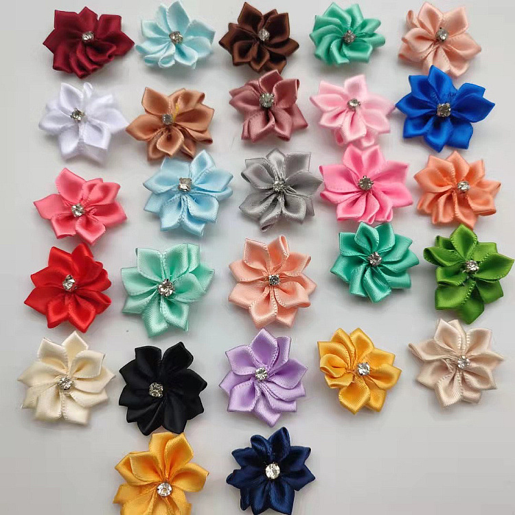 3CM DIY headwear with diamond-encrusted rose flowers, handcrafted fabric with diamond-encrusted 9-cornered small flowers, clothing accessories, ornaments and accessories details Picture