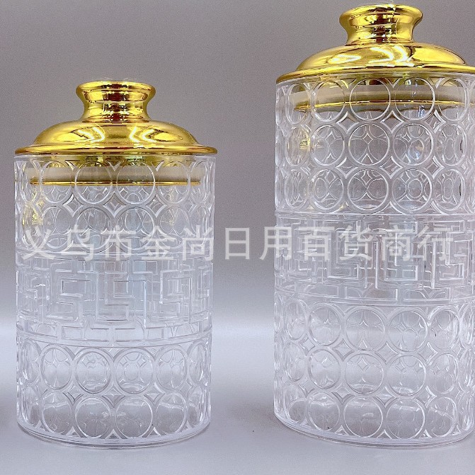 Creative transparent handle crystal plastic candy jar desktop dried fruit storage box candy round large, medium and small sealed jar Specification image