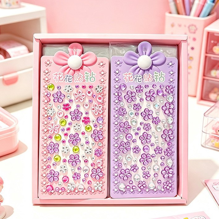 Flower diamond stickers, plum blossom three-dimensional acrylic diamond stickers, children's handmade Guka planner, decorative gemstone stickers, stationery