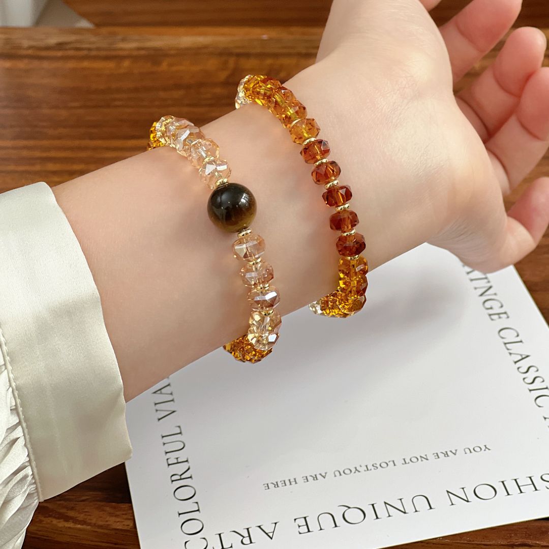 Cut yellow tower crystal bracelet, tiger's eye stone bead women's style beaded bracelet, light luxury earth tone jewelry in stock wholesale details Picture