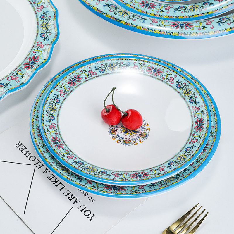 彷瓷圆形盘子创意酒店饭厅餐具密胺塑料碟子圆盘水果盘凉菜盘商用