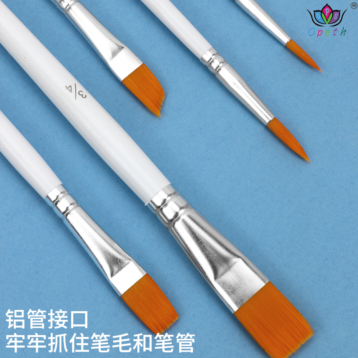 Wholesale of 10 white oil painting brushes, cross-border art painting brushes, nylon brush brushes, gouache and acrylic paint brushes Specification image