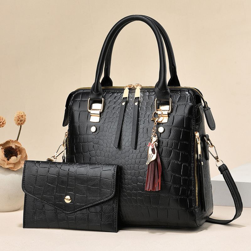 【 Cross-border Women's Bags 】 Fashionable crocodile-patterned mother-and-child bag, large-capacity best-selling women's bag, tassel pendant, hand-held crossbody bag