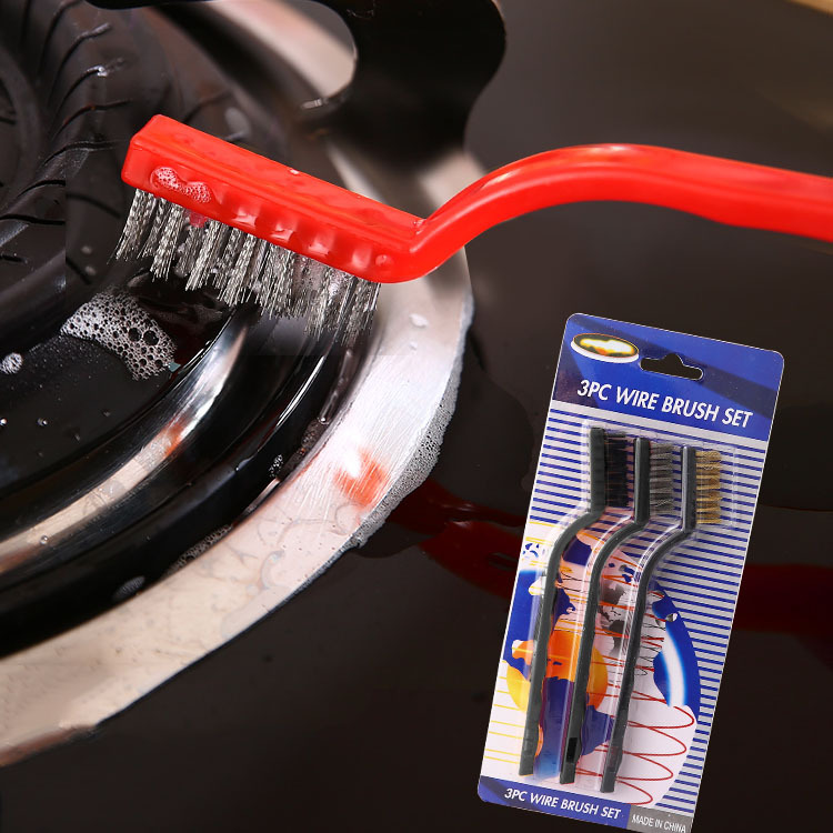 Three wire brushes for cleaning and rust removal of gas stoves in the kitchen, including gas stove brushes, faucet groove brushes, crevice brushes and stove top brushes