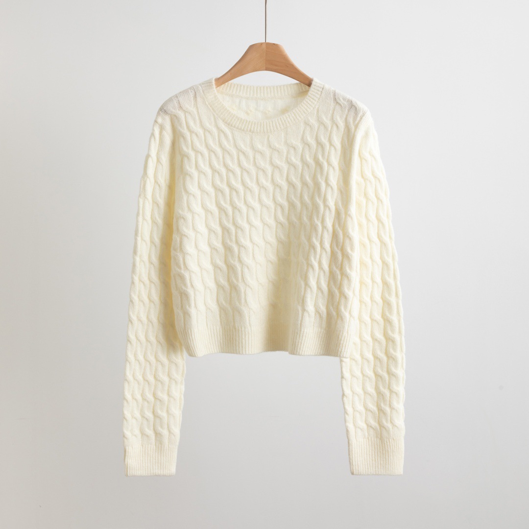 Women's braided pullover sweater, high-waisted short knitted sweater, retro braided loose, versatile and laid-back style for autumn and winter details Picture