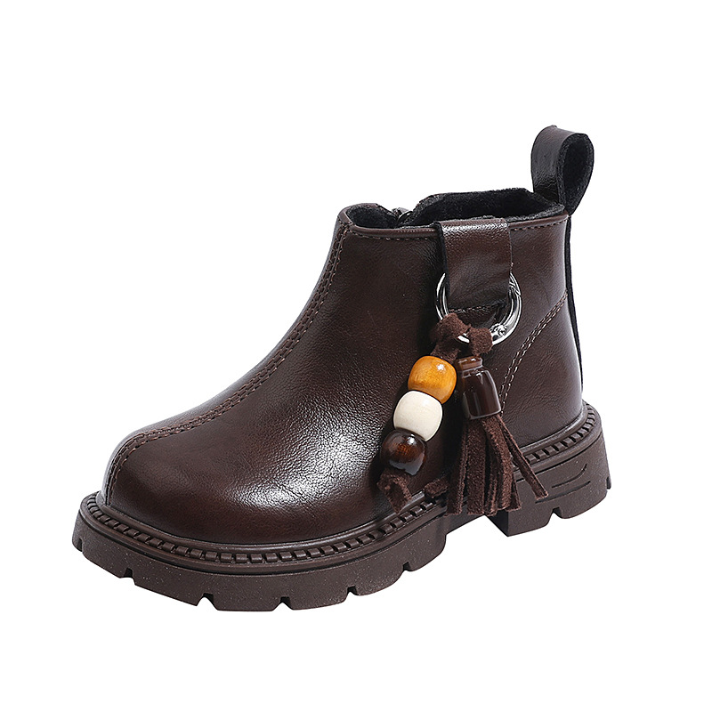 New autumn/winter 2025 children's short boots, Dr. Martens boots with fleece, and fashionable leather boots for baby girls in winter Item Picture