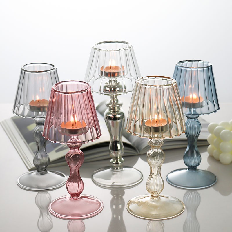 台灯烛台玻璃镀银烛台欧式简约玻璃烛台复古创意烛台摆件烛光晚餐