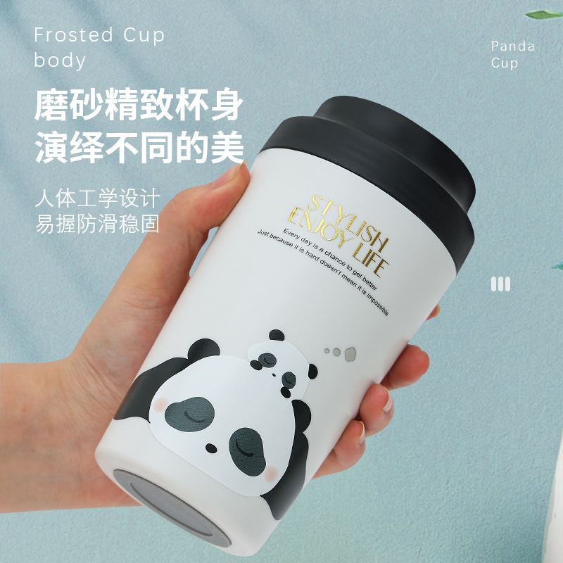 Panda real ceramic inner liner coffee cup, cute female cartoon portable insulated cup, pure children's water cup, Chinese trend style Specification image