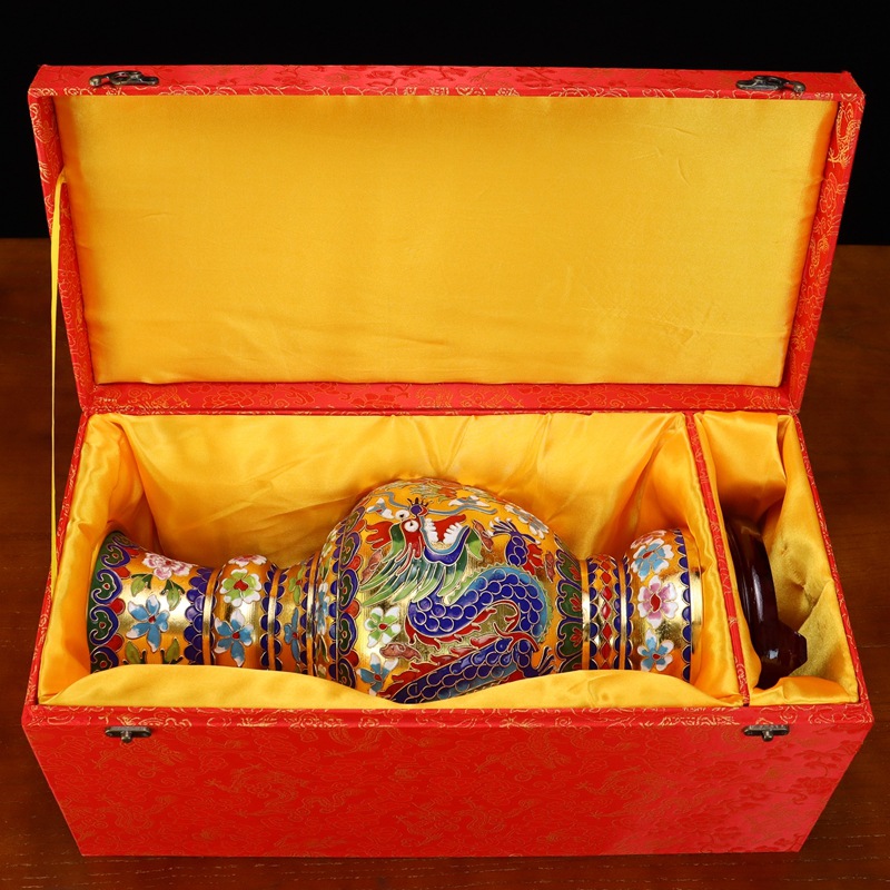 Beijing Jingtai Blue Vase Ornament, Craft Gift, Cloisonne enamel filigree silver Blue 15-inch Dragon and Phoenix Presenting auspiciousness Mushroom Vase Application Scenario