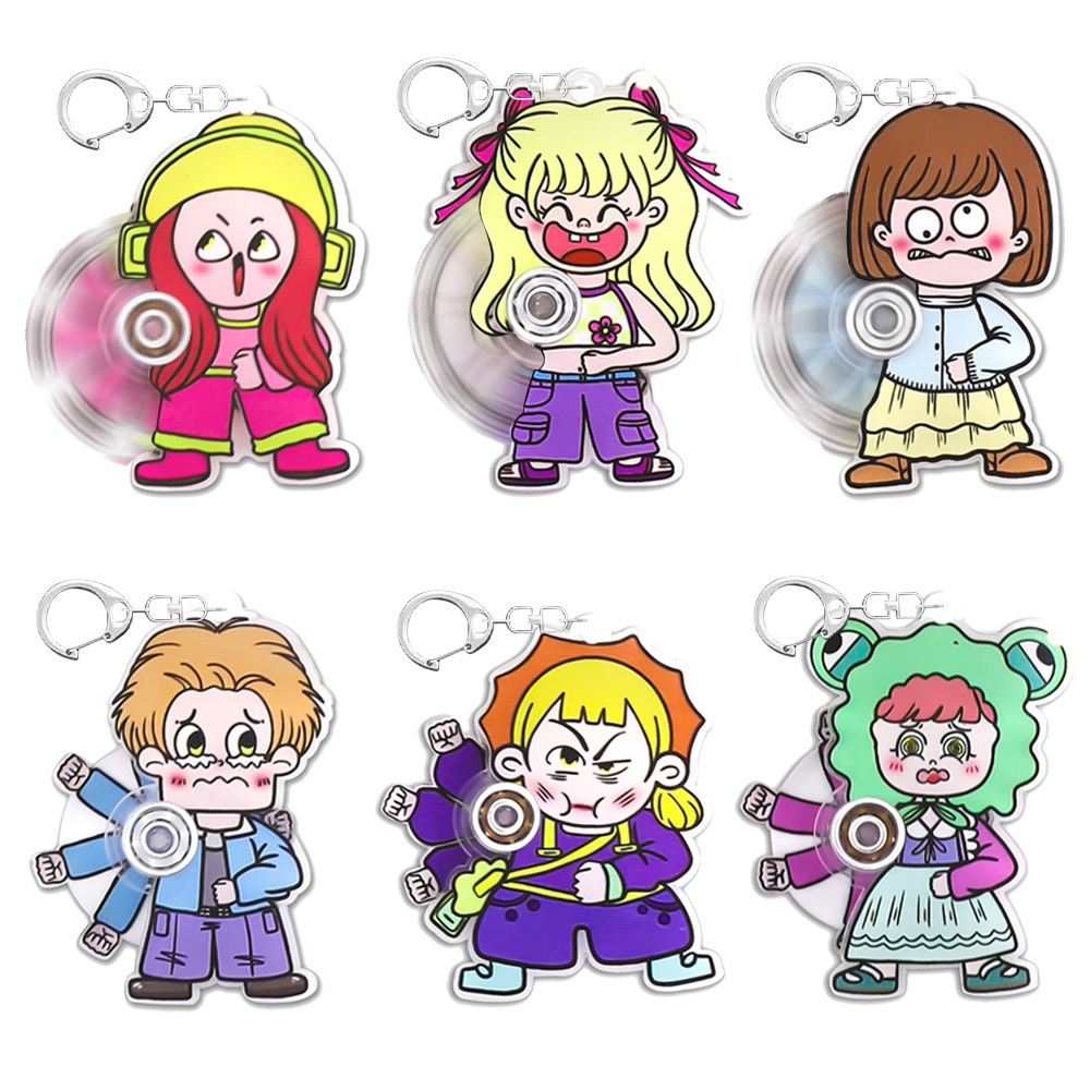 跨境亚克力透明伦拳陀螺钥匙扣挂件卡通可爱卡通动物创意挂件书包