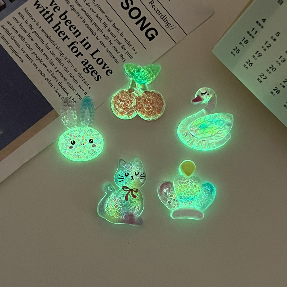 Korean cartoon luminous jewelry accessories, little rabbit, little cat, cherry patch, diy phone case, headwear, hair tie materials details Picture