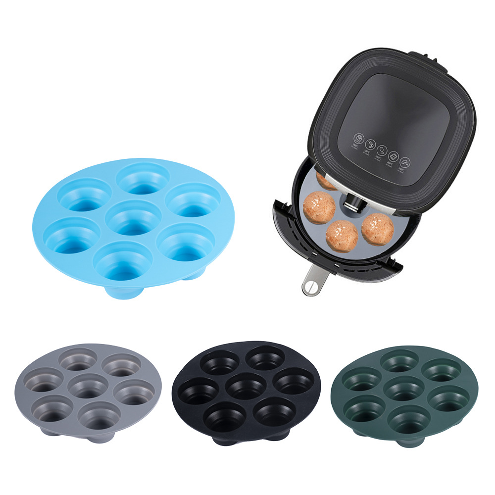 Hot-selling foldable cake mold, food-grade silicone air fryer accessory, seven-hole extendable baking mold full figure