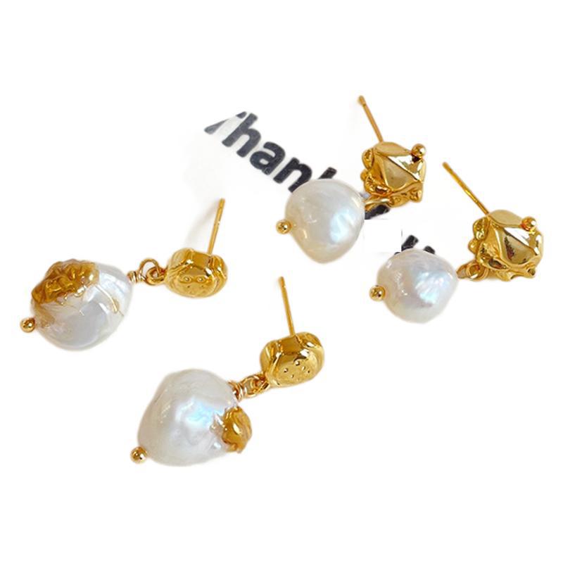 NALA娜啦异形巴洛克大珍珠耳环耳环不掉色法式百搭精致耳环白底实物图