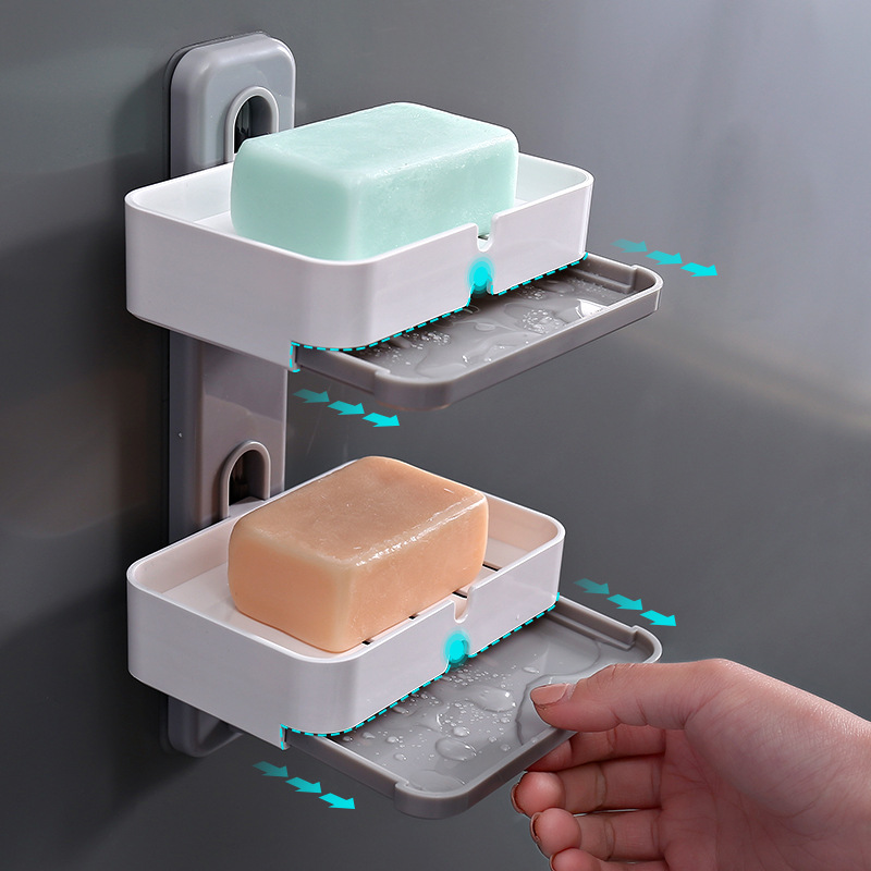 Creative no-hole soap box, traceless wall-mounted soap box, bathroom plastic soap draining rack details Picture