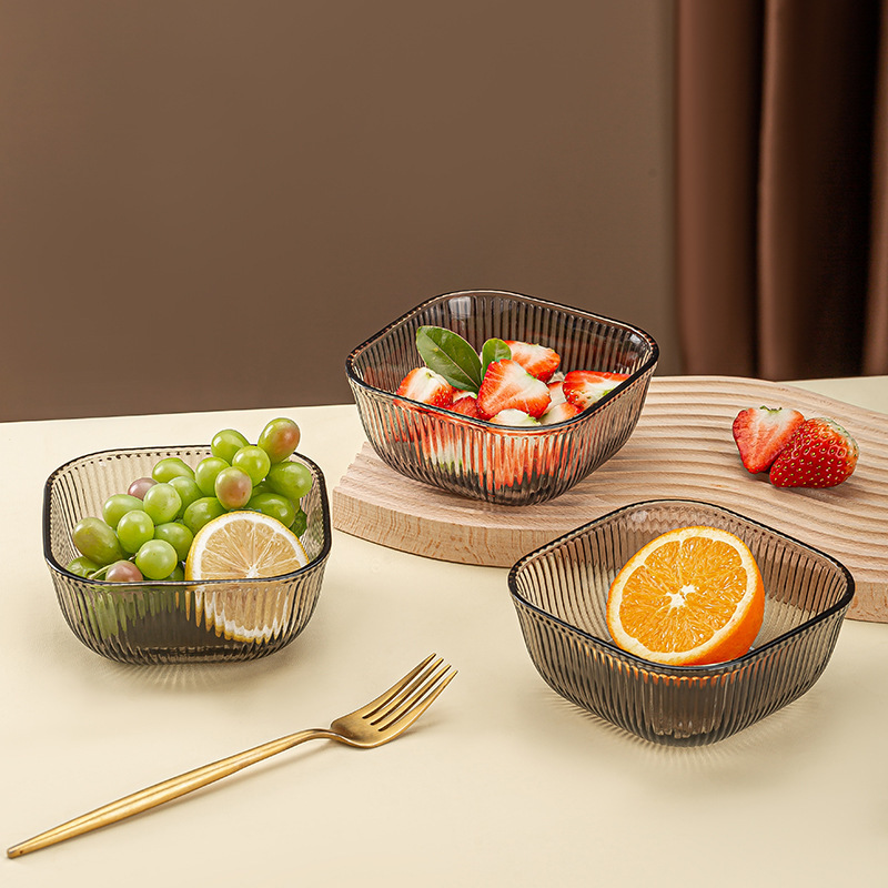 Glass bowl opening event Gift promotion: Vertical patterned glass cups and bowls, household water cups, dessert salad bowls, two-piece set Specification image