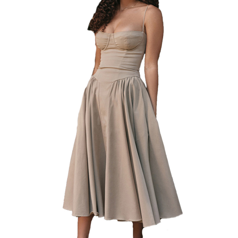 Spring new fashionable, sexy and elegant strapless, fitted and waist-cinching dress for European and American foreign trade women's clothing Item Picture