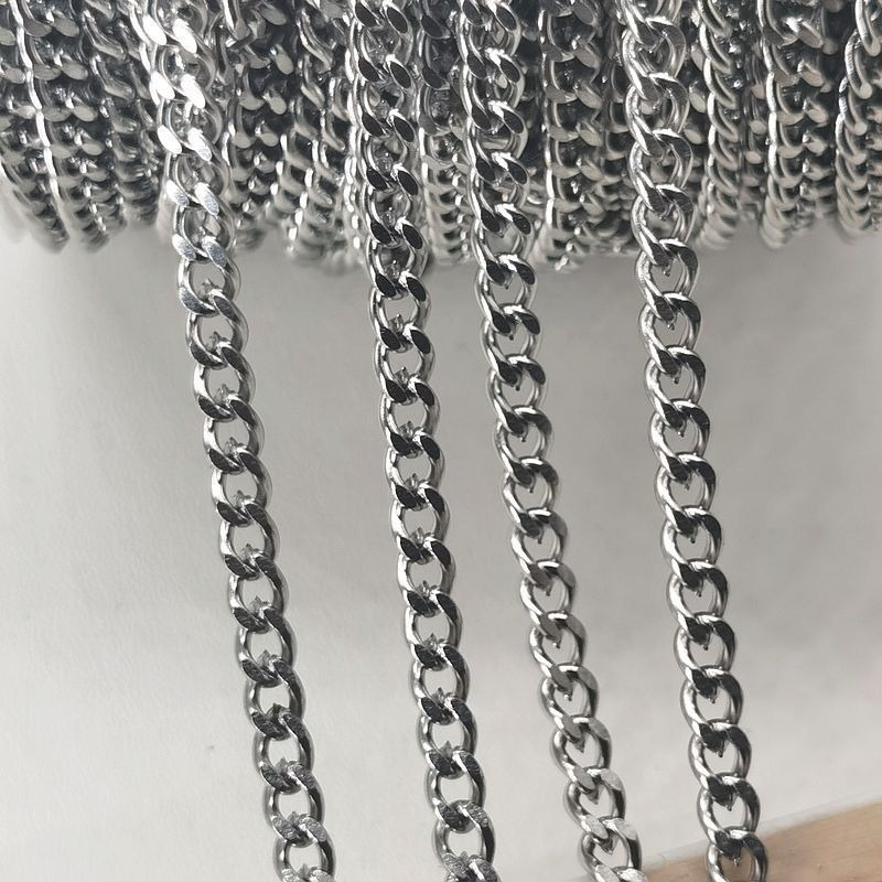 Wholesale of Cuban polished titanium steel four-sided polished Cuban chains, various specifications of bare chain necklaces, bracelets, semi-finished jewelry accessories Specification image