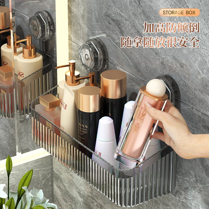 Wall-mounted rotating suction cup storage rack, bathroom storage rack, face towel storage box, wall-mounted without drilling Application Scenario