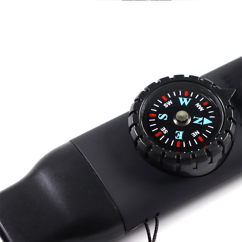Multi-functional seven-in-one whistle, outdoor survival supplies, convenient emergency compass, magnifying glass, flashlight, thermometer details Picture