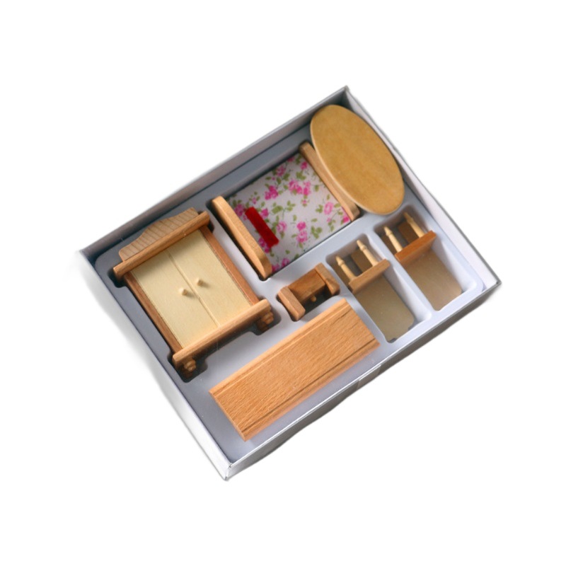 Dollhouse娃娃屋木质小家具场景套装模型迷你桌椅OB1摄影道具摆件白底实物图