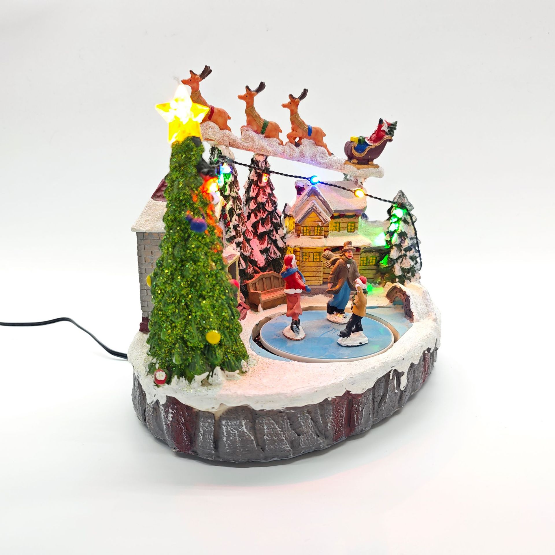 Cross-border Christmas gifts, glowing music, house ornaments, Christmas trees, skating scenes, Santa Claus, flying deer decorations details Picture