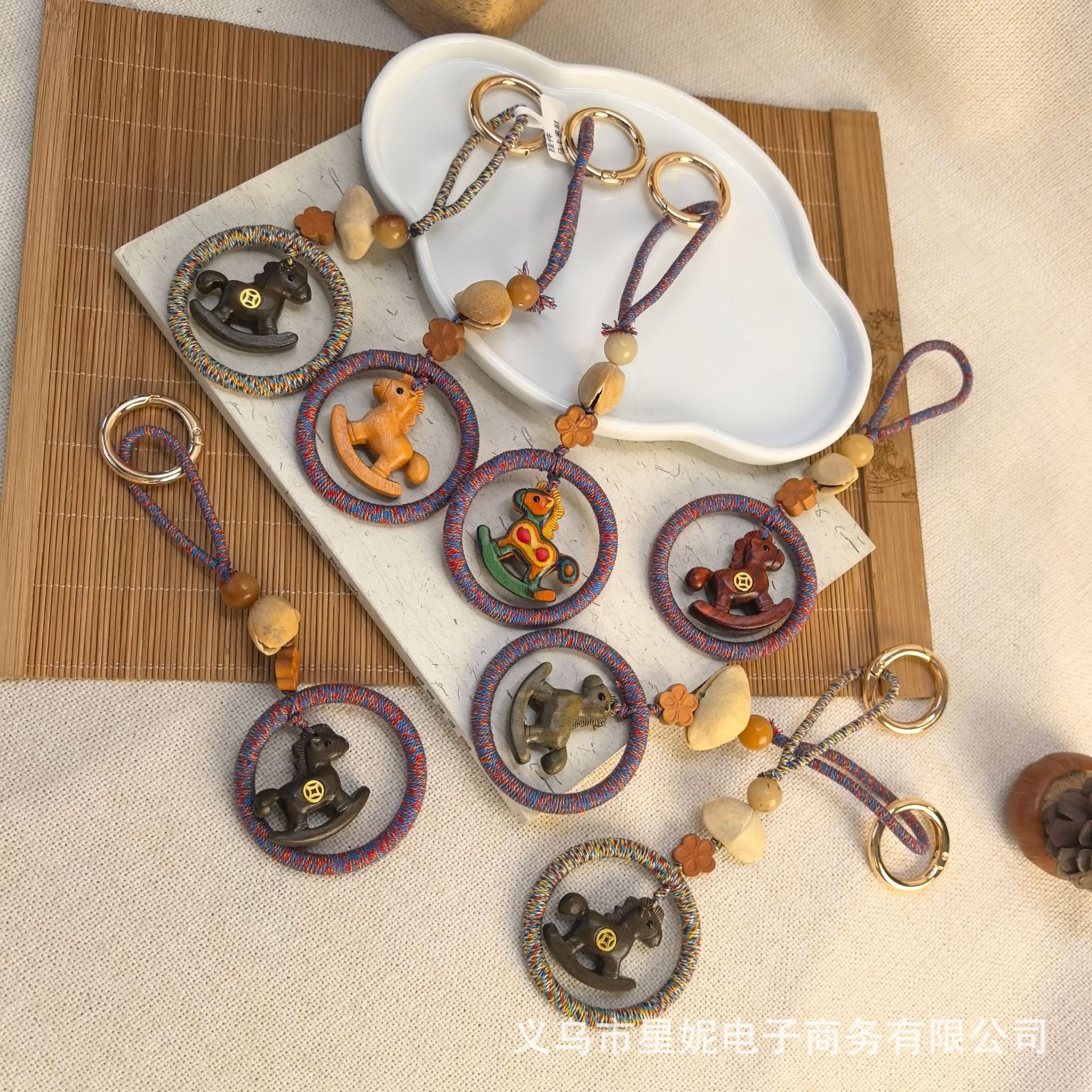 Wholesale of best-selling solid wood rainbow rocking horse, immediate wealth, carousel, zodiac year creative bag pendants, mobile phone pendants, keychains details Picture