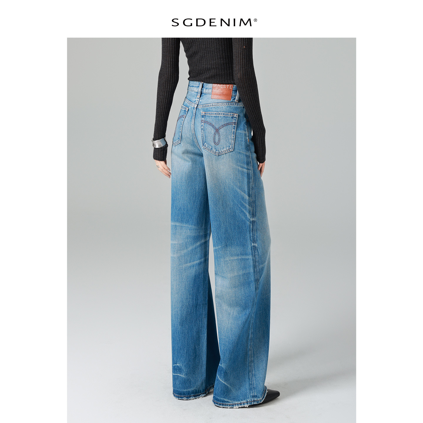 Washed denim/high-waisted jeans for women, loose, wide-leg straight-leg pants with a laid-back and relaxed look, new Spring 26 style, slimming Specification image