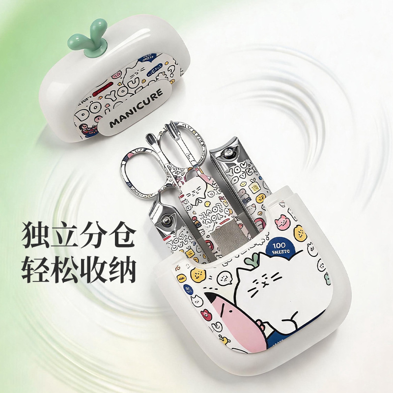 不锈钢指甲刀指甲钳挖耳勺指甲剪套装6件套跨境批发美甲工具全套