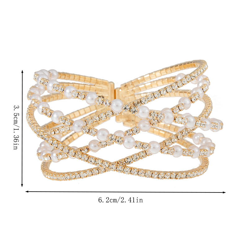 A novel six-row crossed elastic pearl bracelet for cross-border trade from Europe and America, featuring water diamonds for ladies' banquets and parties Specification drawing