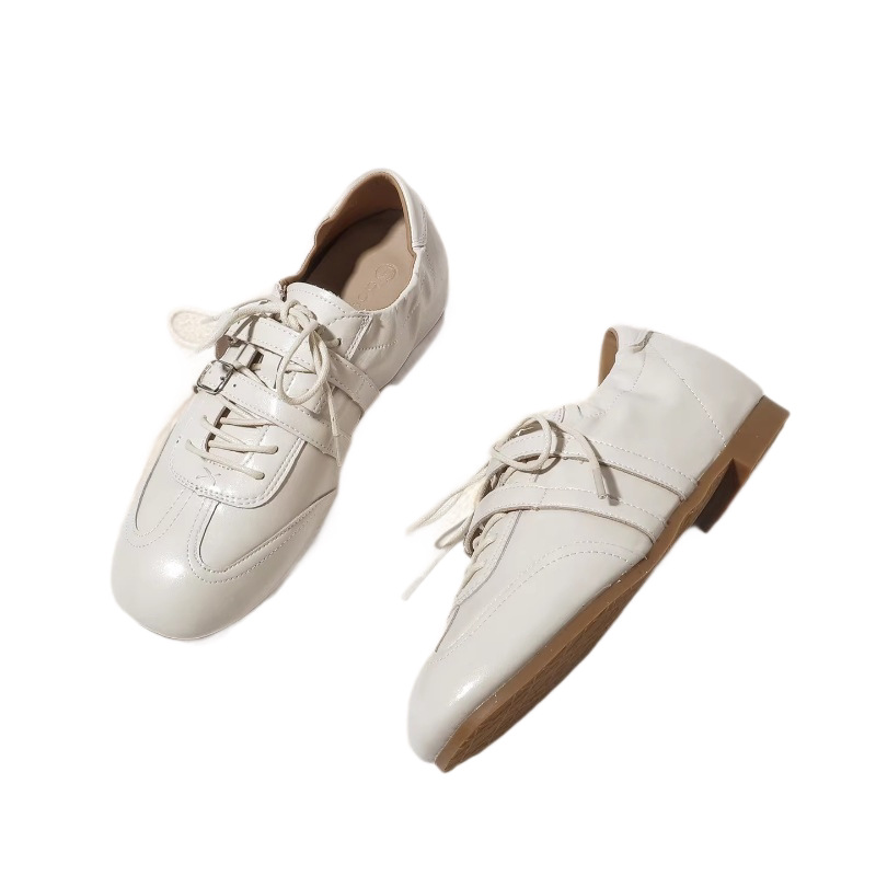 studiolee's 3cm height-increased square toe double-buckle lace-up casual shoes with a ballet-style leather upper Item Picture