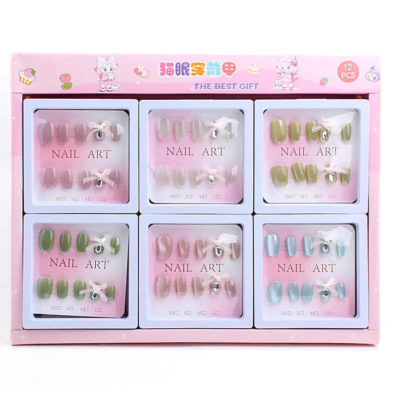 17款少女卡通指甲贴儿童穿戴甲小女孩装饰美甲贴片假指甲12盒一套