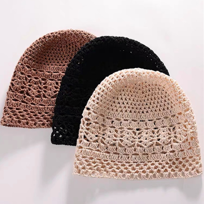 Pure hand-woven headband hat for women, spring and summer thin, breathable and hollowed-out knitted hat, lace artistic pullover, pile hat Application Scenario