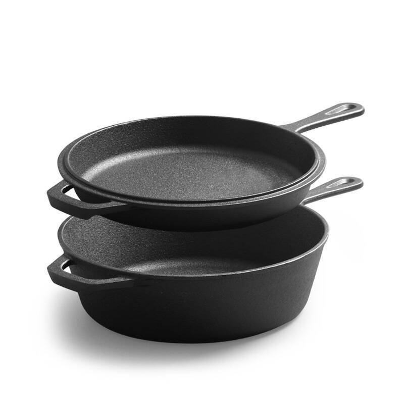 Cast iron dual-purpose pot, flat steak frying pot, household soup pot, uncoated stew pot, thickened old-fashioned cast iron pot