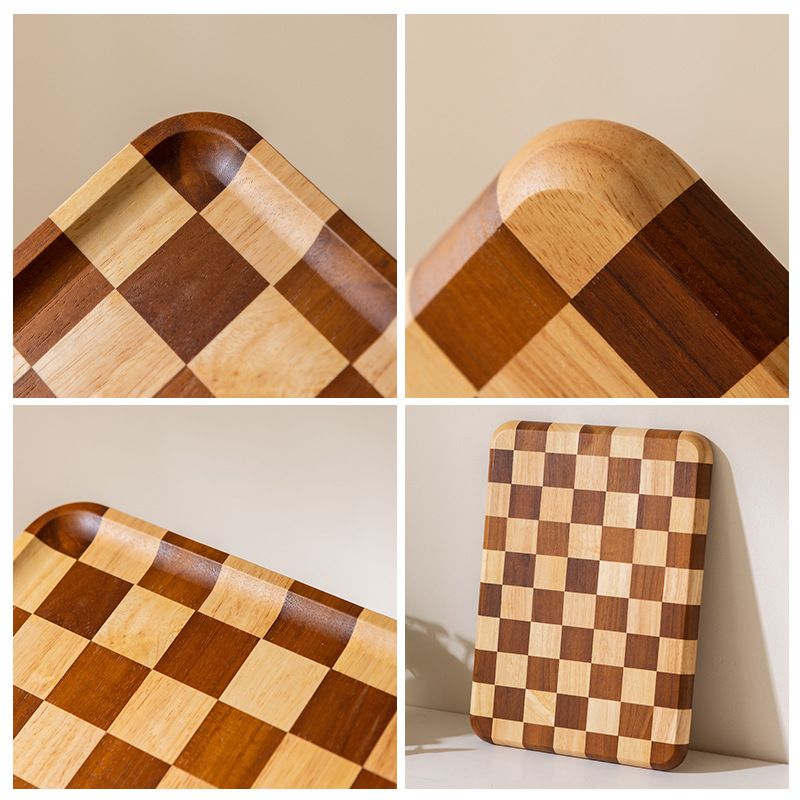 Wholesale of 2025 new checkerboard wooden tray, home light luxury dessert, bread, Western plate, and love wooden tea tray Application Scenario