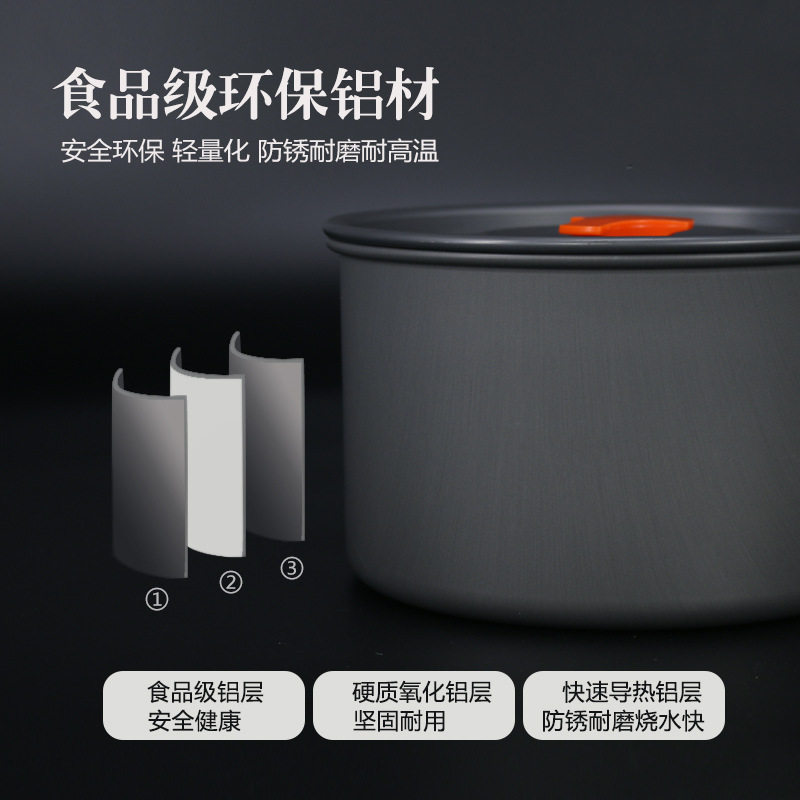 Outdoor camping equipment, picnic kettle, pot, cookware, portable aluminum alloy tableware, hiking and camping supplies Application Scenario